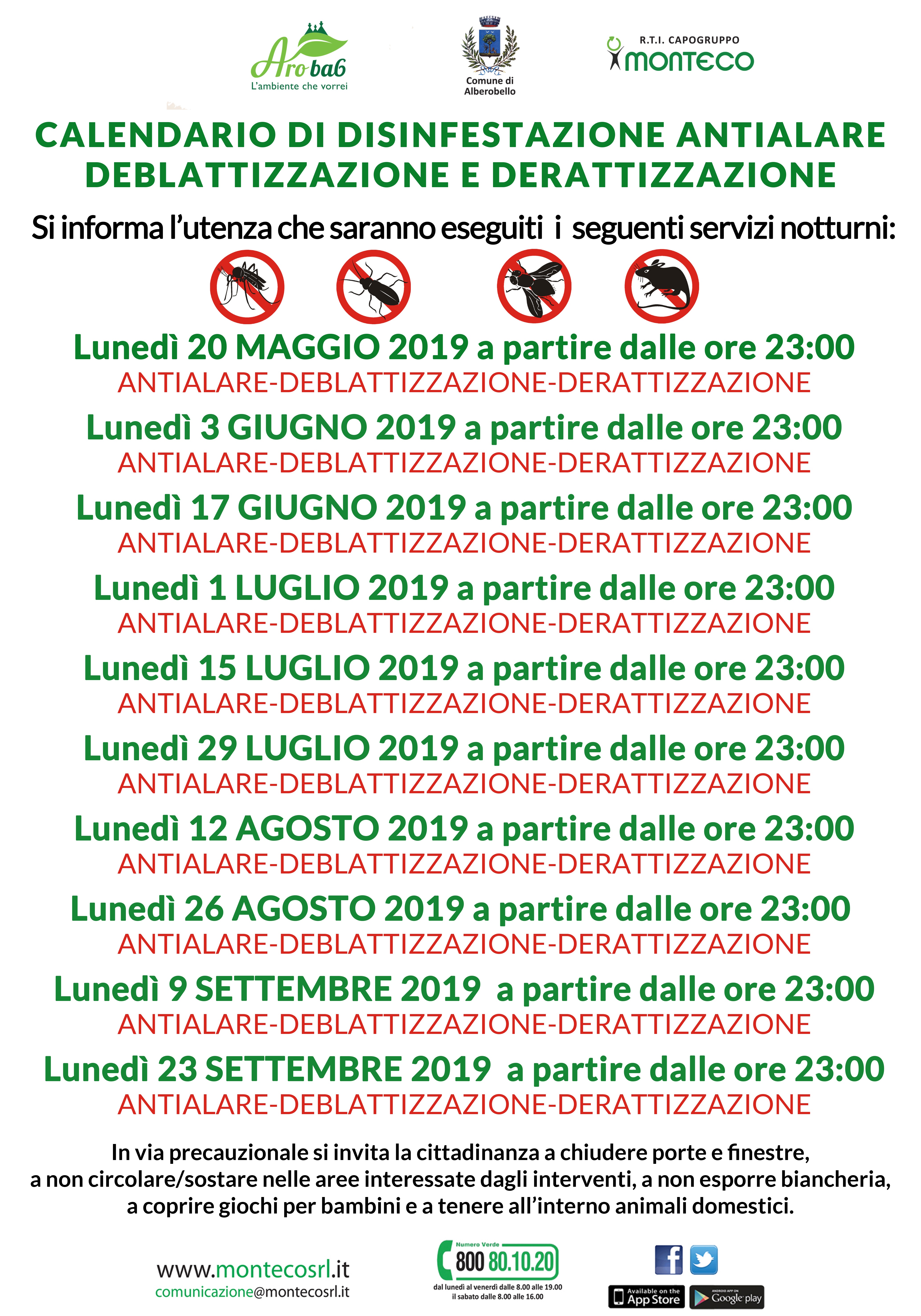 Alberobello - Calendario di disinfestazione antialare, deblattizzazione e derattizzazione