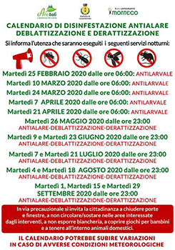 Locorotondo: calendario di disinfestazione antialare, deblattizzazione e derattizzazione