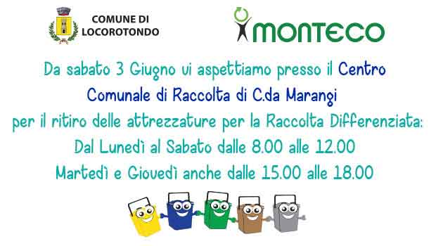 LOCOROTONDO: PROSEGUE LA DISTRIBUZIONE DELLE ATTREZZATURE PER LA RACCOLTA DIFFERENZIATA